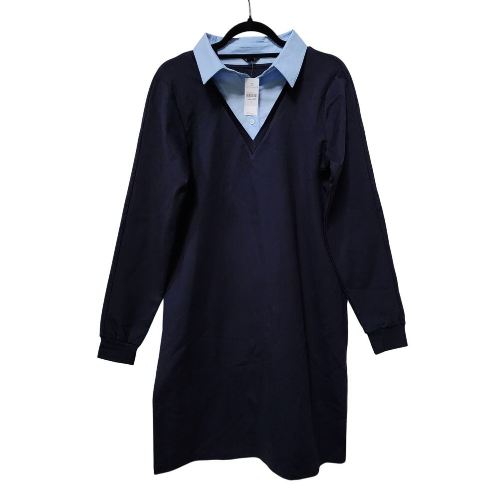NWT Ann Taylor Women's Collared Ponte Shift Dress Size S Navy